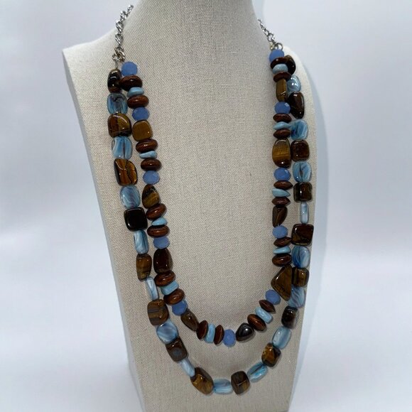 Necklace Tiger's Eye Stone and Blue Glass Beads 2 Strands *read* - Picture 3 of 7